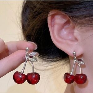 ✨NEW Cherry Red Silver Dangle Earrings